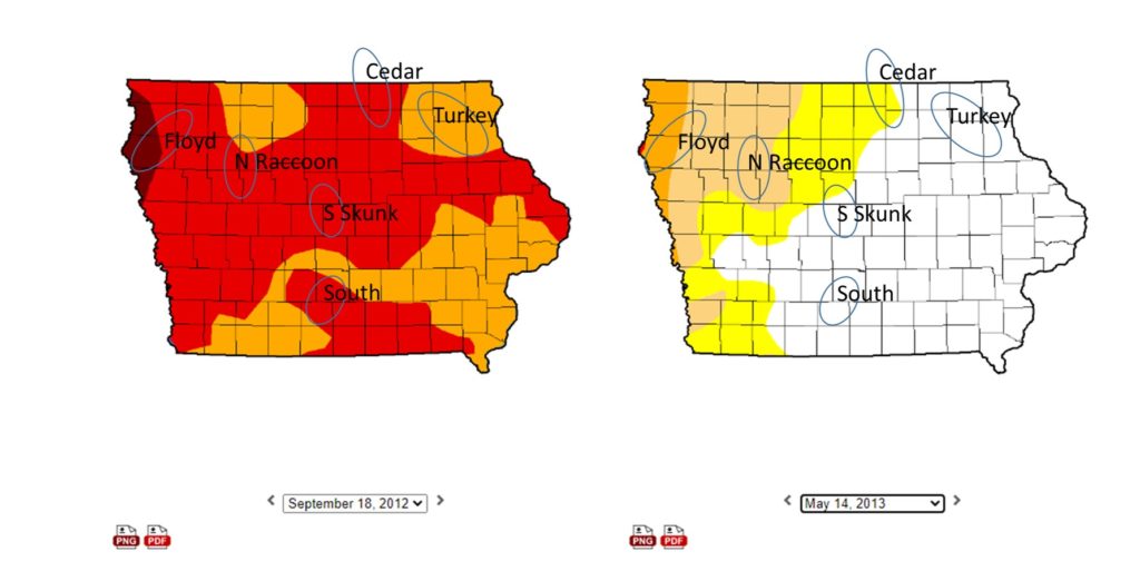 map showing shift out of drought in 2013