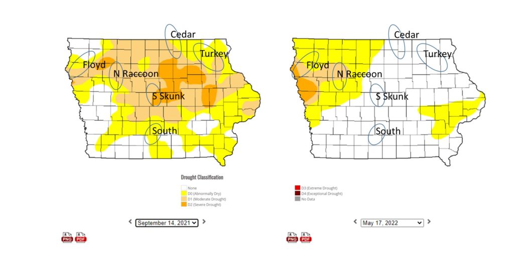 map showing drought abating