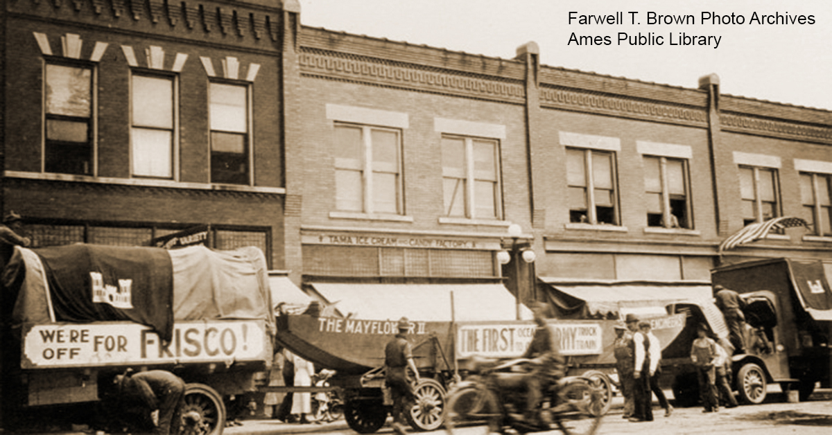 1919 US Army Convoy along Lincoln Highway in Tama, Iowa.