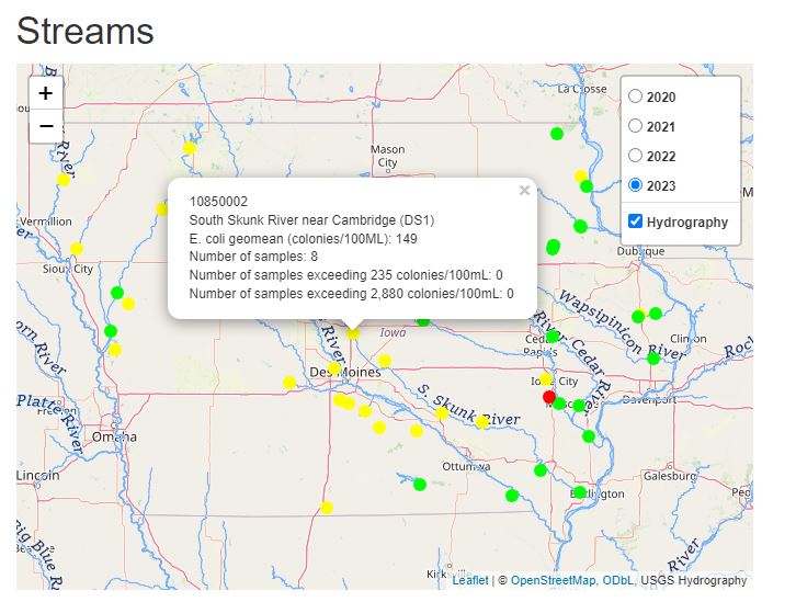 Interactive map of E. coli in Iowa