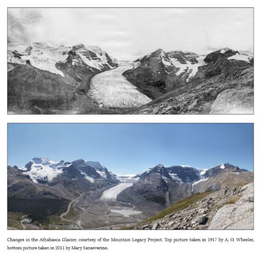 Changes in the Athabasca Glacier from 1917 to 2011