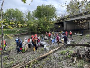 PACRAT 2025 creek cleanup, launching canoes in Ioway Creek. PACRAT 2025 creek cleanup, launching canoes in Ioway Creek.