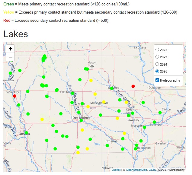 Interactive map of E. coli in Iowa
